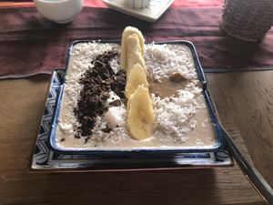 Banana and peanut butter overnight oats  at Pilgrim in Kampot
