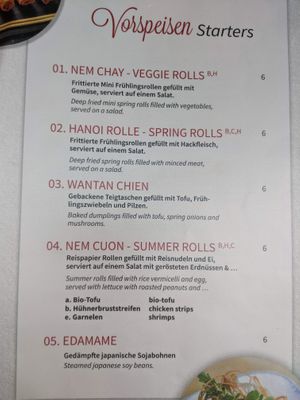 Starter menu with allergens. at Eden in Berlin