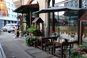 the entrance; many more outdoor seatings available at Eden in Berlin