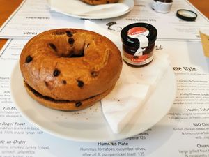 Chcoloate bagel with jam at Bohemia Bagel in Prague