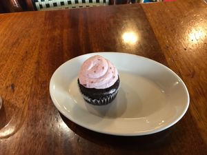Vegan raspberry cupcake at Esselon Coffee Roasting Co in Hadley