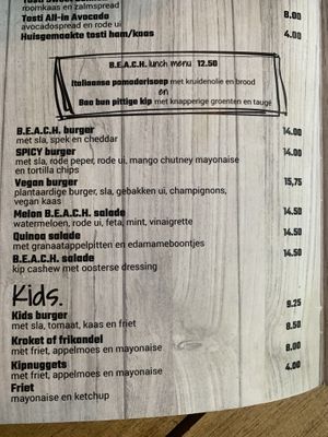 Menu at B.E.A.C.H. in Noordwijk