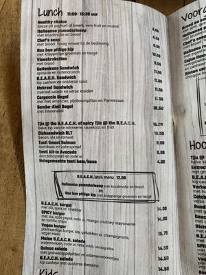 Menu lunch  at B.E.A.C.H. in Noordwijk