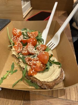 Hummus toast €7.5  at Base V Juicery - Via dei Neri in Florence