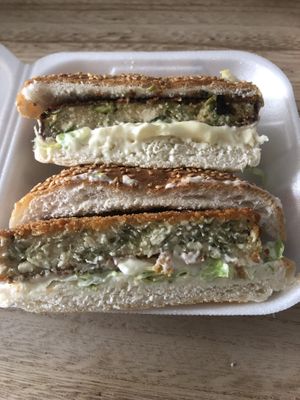 The green asparagus burger and the seaweedburger. Both normally have mayonnaise on them so ask for a substitute if you want to order them vegan. at Snackpoint De Gans in Goes