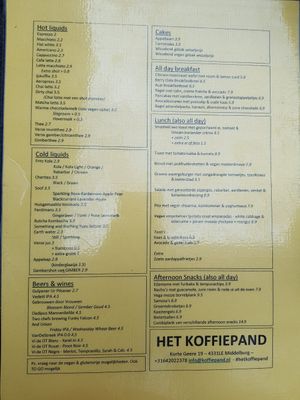 Menu from July 3rd 2021 at Het Koffiepand in Middelburg