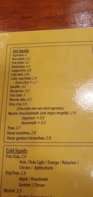 Menu at Het Koffiepand in Middelburg