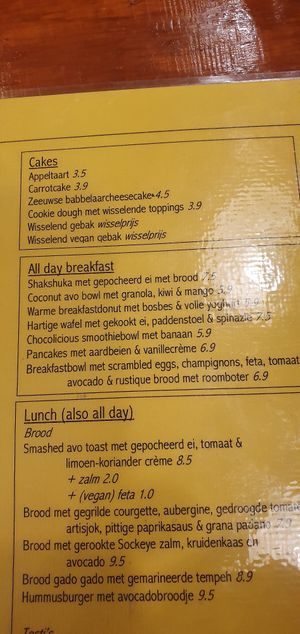 Menu at Het Koffiepand in Middelburg
