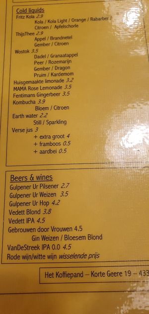 Menu at Het Koffiepand in Middelburg