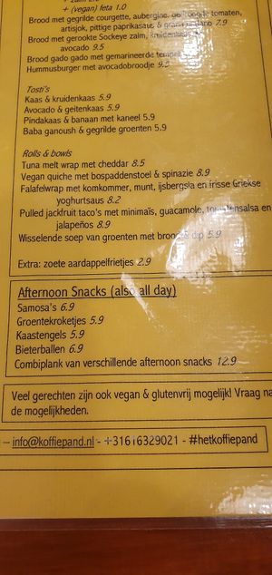 Menu at Het Koffiepand in Middelburg