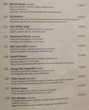 Veg menu part 2 (vegan labelled) at Indian Crown in Leipzig