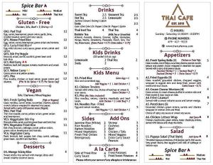 Menu at Thai Cafe  in Siloam Springs
