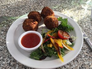 Vegan haggis fritters  at Argyll Hotel in Campbeltown