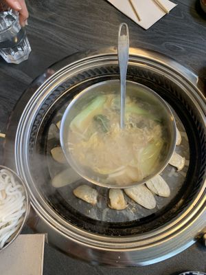 Miso soup and grilled mushrooms  at Monsoon Shabu Shabu in Hobart