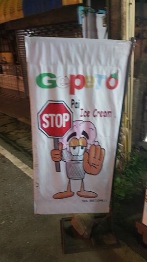 The most noticeable sign that will help you find ice cream on walking street! at Gepeto Pie Ice Cream in Pai