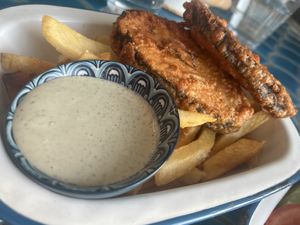 Vegan fish and chips with tartare, yum!  at The Kingfish in Newcastle