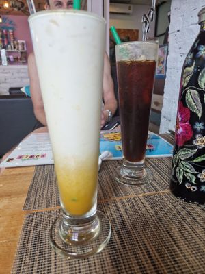 Golder latte and ice americano at Go Vegan Cafe in Phuket