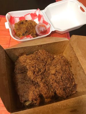 Crabcakes and fried chicken. I loved fried chicken, not sure if I would get crabcakes again. Stil good though just other things seem to better. Like the mouthwatering chicken! at Vegan T'ease in Orland Park