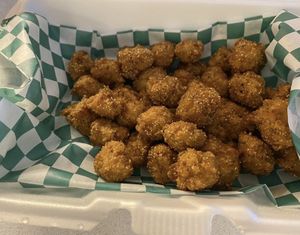 Tofu Fish poppers are delicious !  at Vegan T'ease in Orland Park