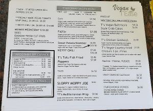 Today's menu at Vegan T'ease in Orland Park