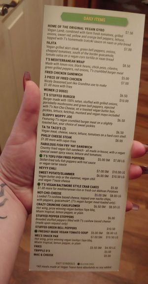 Menu at Vegan T'ease in Orland Park