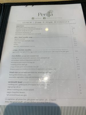 Lunch menu (1/2) at Perilla in North Ryde