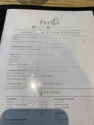 Lunch menu (2/2) at Perilla in North Ryde