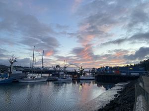 View from 2nd floor of restaurant at sunset    at Local Ocean Seafoods in Newport