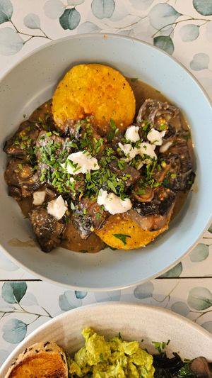 Vegan balsamic mushrooms on hashbrowns at Rosetta in Paraparaumu