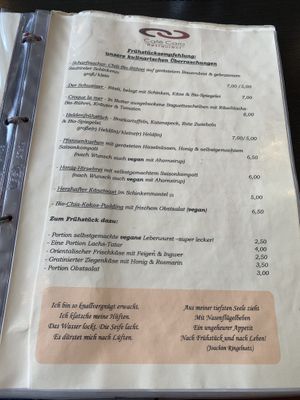 Menue card at Cafe Caro  in Aschaffenburg