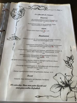 Menue card  at Cafe Caro  in Aschaffenburg