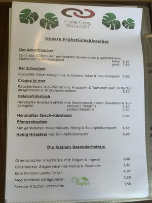 Frühstückskarte  at Cafe Caro  in Aschaffenburg
