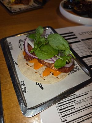 Lobster and king prawn "roll" (actually an eggplant taco) at Little Prince in Traralgon