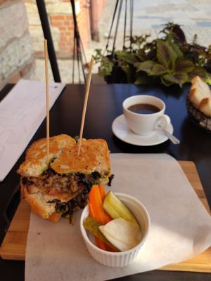 Toast with mushrooms at Klatka B in Gdansk