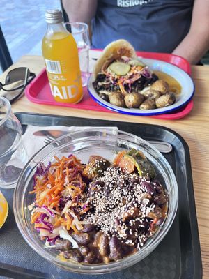 Vegan bowl and vegan bun   at Le Crémieux in Paris