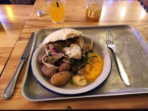 Nice vegan dish with bao, potato's and a lot of vegetables at Le Crémieux in Paris