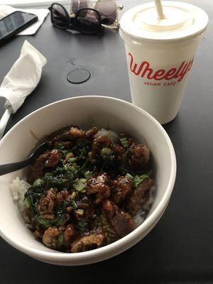 Pork shogayaki and a pineapple smoothie  at Cafe Honest in Makati