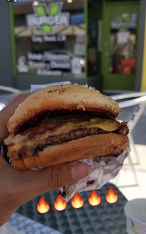 Double chili burger  at VBurger in Long Beach