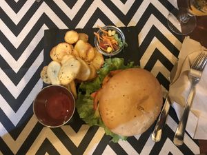 Garbatata burger with tasty sauce and dressing  at Cosechas in Tenerife