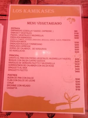 Menú vegetariano at Los Kamikazes in Colonia Del Sacramento