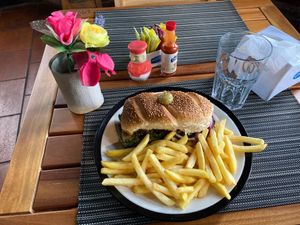 Vegan chivitos at Los Kamikazes in Colonia Del Sacramento