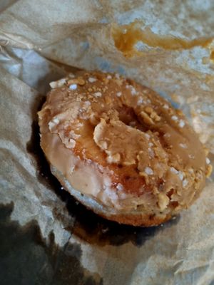 Peanut butter ring doughnut (the squish is my fault!) at Tantrum Doughnuts in Glasgow