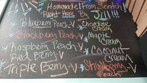 Pies! V = vegan. They were sold out of most!! at Hartland Diner  in Hartland