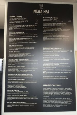 Menüü at Mega Hea Pizza in Tallinn