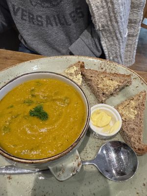 Homemade carrot and Corriander soup lots of deep flavours   at The Greenhouse in Fleet