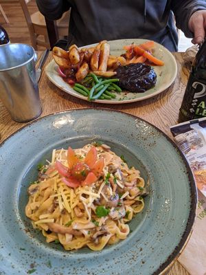 Seitan steak and mushroom tagliatelle at The Greenhouse in Fleet