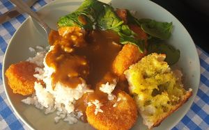 Katsu curry and garlic bread! at The Greenhouse in Fleet