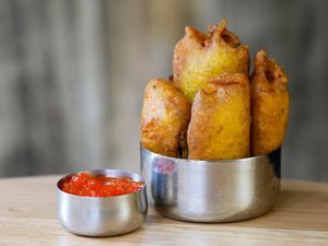 Aubergine Bhajis at Curry Leaf Cafe - South Lanes in Brighton