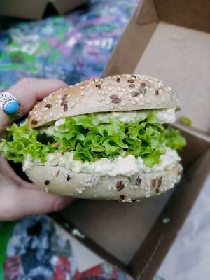 egg salad bagel at Plant Base in Berlin
