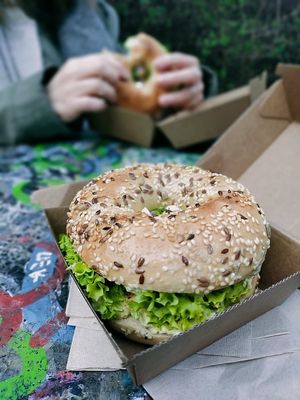 egg salad bagel at Plant Base in Berlin